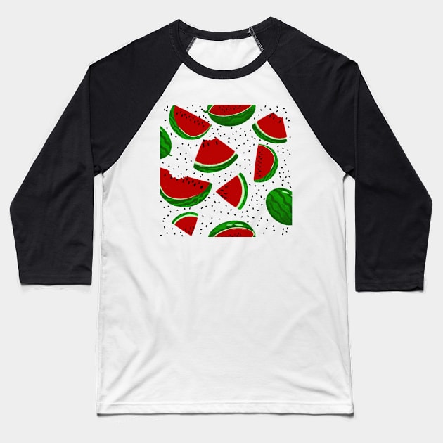 Watermelon Pattern Baseball T-Shirt by SusanaDesigns